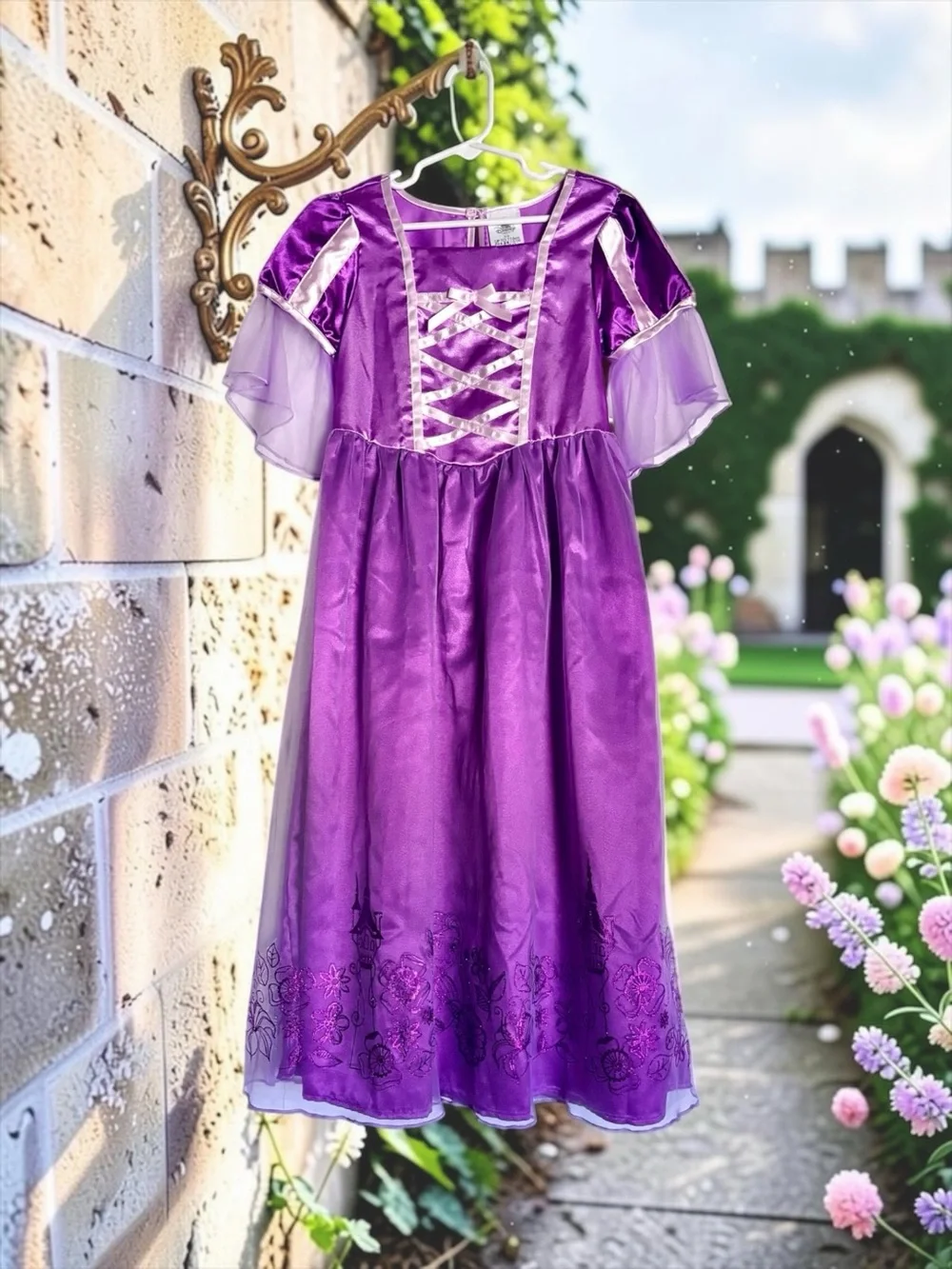 NWT Disney Store Rapunzel Princess Costume Dress Lavender Satin Girls Size 5/6